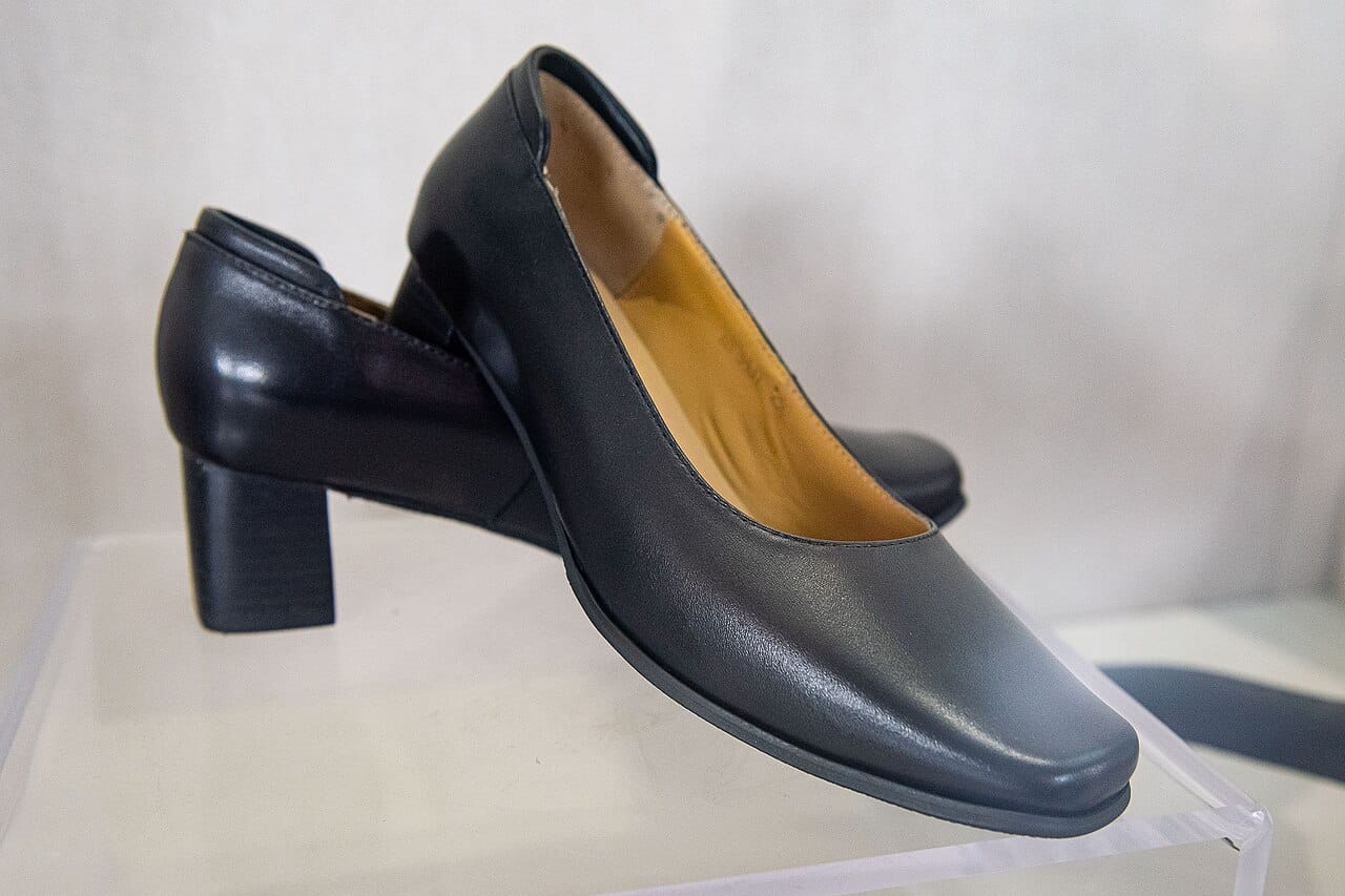 Issued shoes for cabin crew: black, heeled, unremarkable.