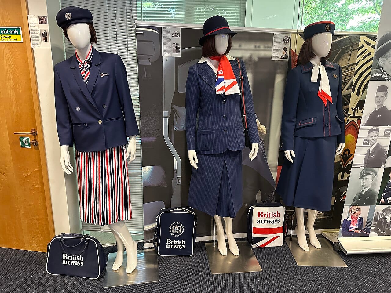 A run of cabin crew uniforms from one airline's own heritage collection.