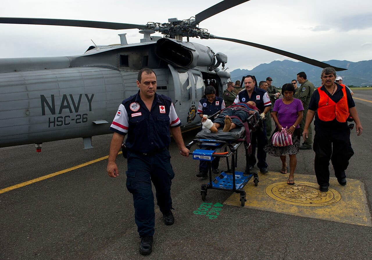 US Navy 110810-N-RM525-853 Costa Rican paramedics prepare to take an injured boy to a local hospital in San Jose, Costa Rica
