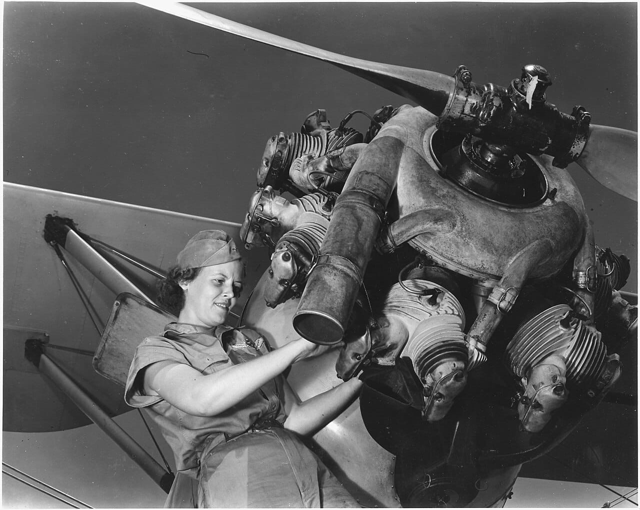 A top-notch mechanic, Mary Josephine Farley expertly rebuilds airplane engines. Although she is only twenty years old... - NARA - 196353