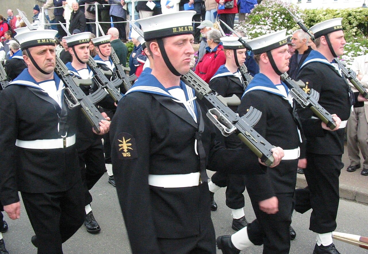 HMS Tyne sailors Liberation Day march past Jersey 9 May 2007