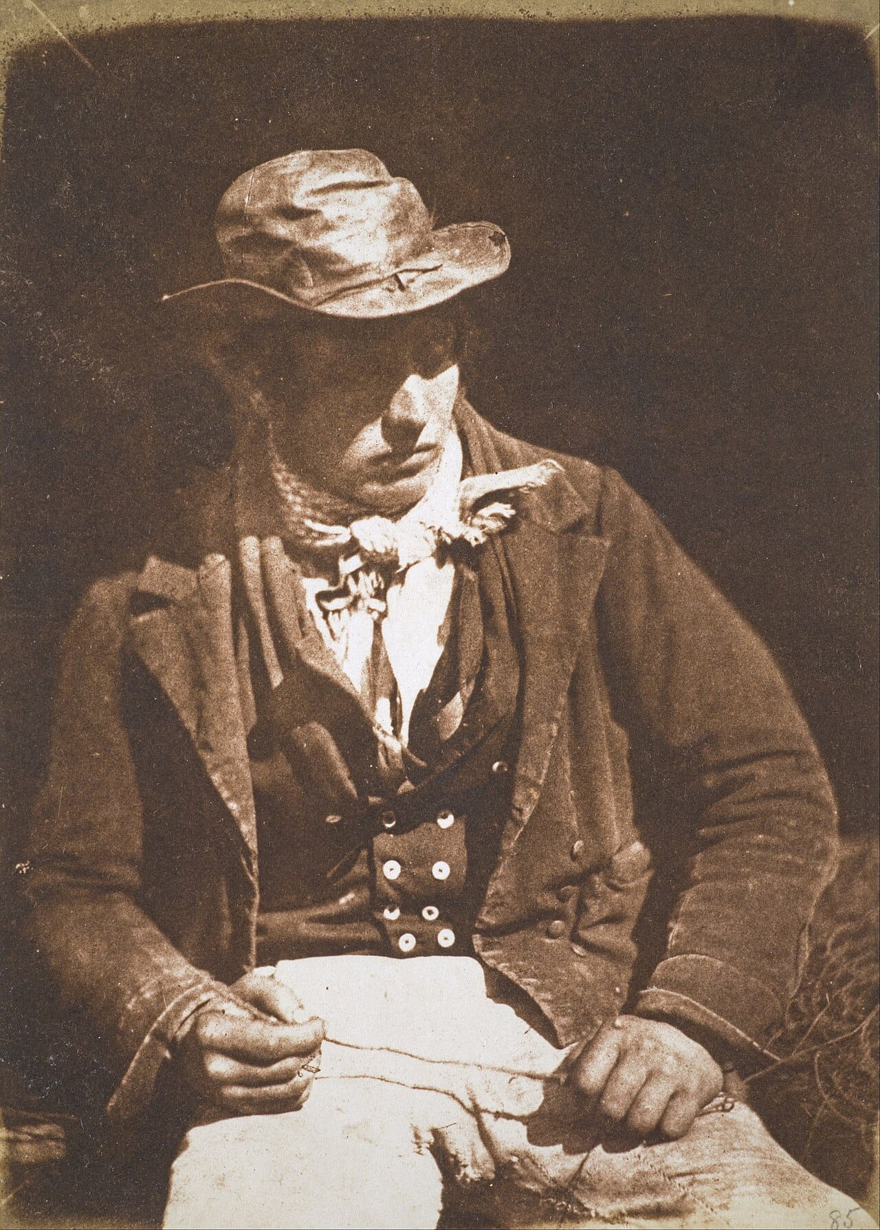 David Octavius Hill and Robert Adamson - Willie Liston, 'Redding (cleaning or preparing) the line'; Newhaven fisherman - Google Art Project