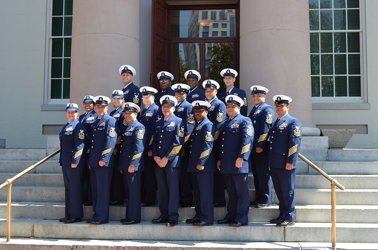 U.S. Coast Guard master chief petty officers, senior chief petty officers and chief petty officers pose for a photo in Norfolk, Va., April 3, 2013 130403-G-ZZ999-002