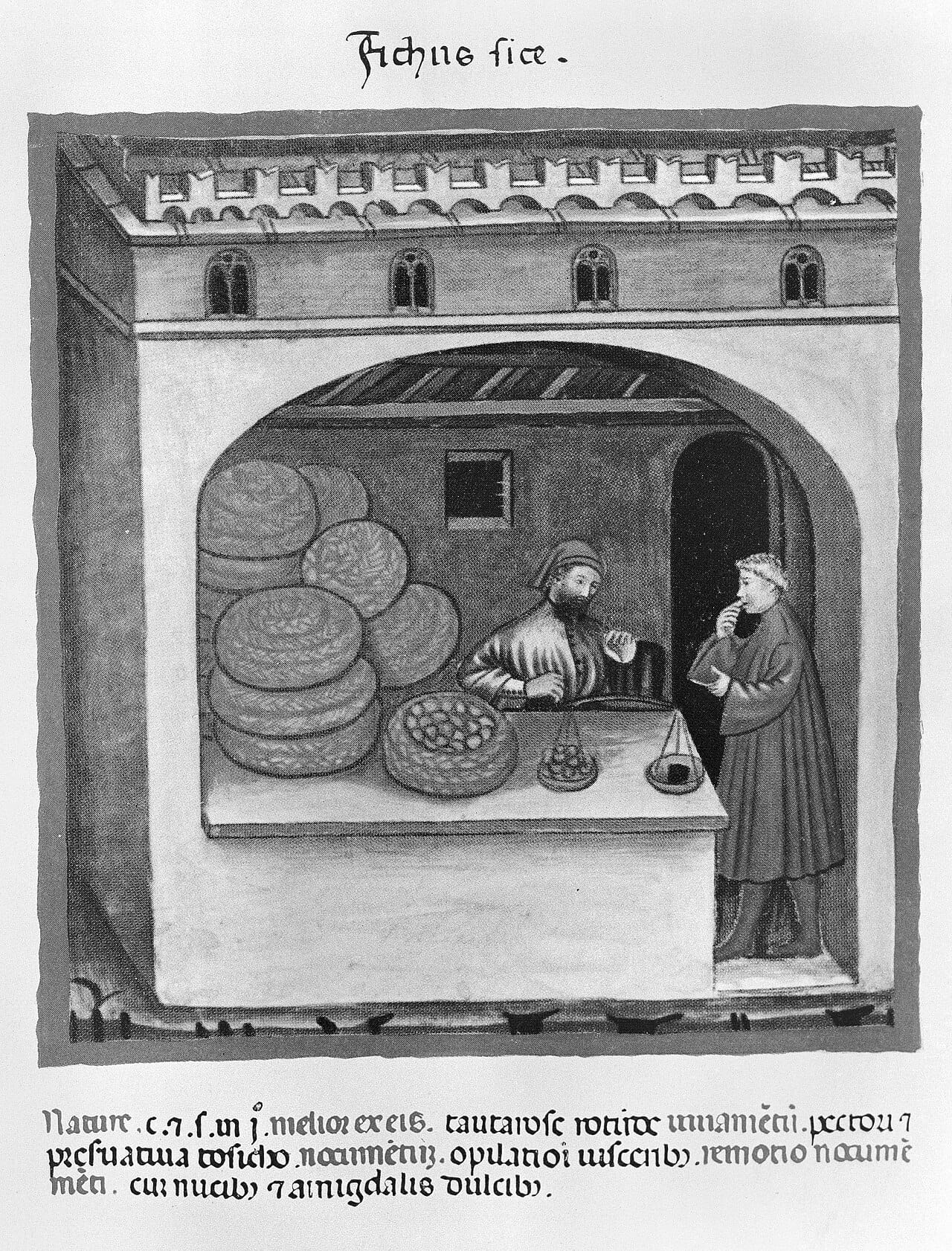 Apothecary dispensing medicine, from Tacuinum sanitatis Wellcome L0011275