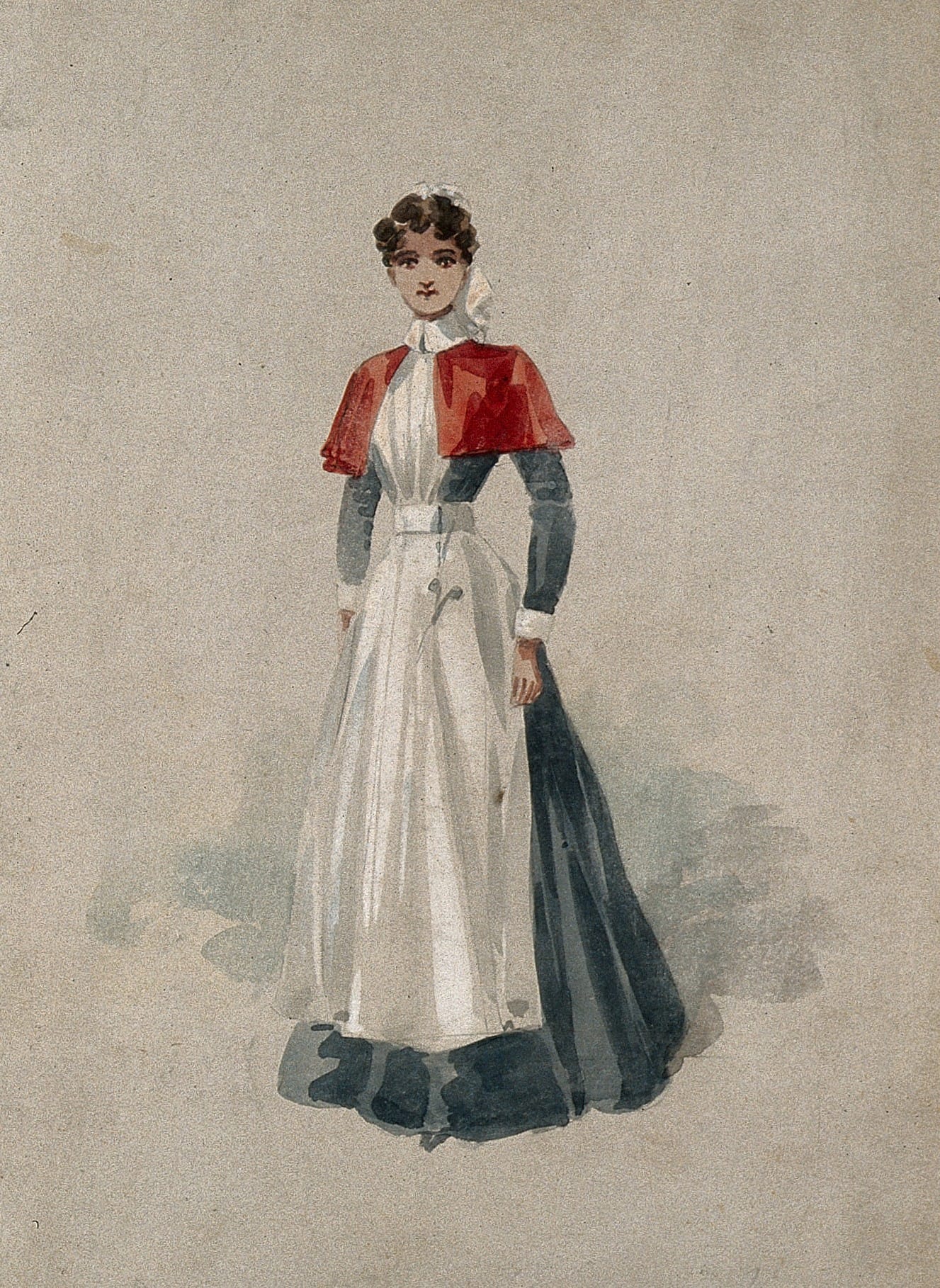 An English hospital nurse in full uniform. Watercolour drawi Wellcome V0015191EL