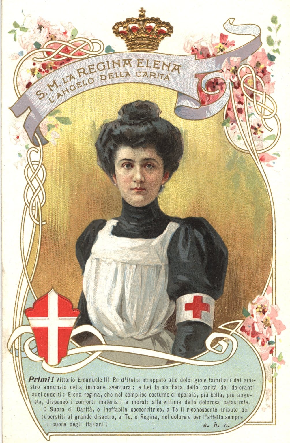 Queen Elena of Italy photographed in nurse's uniform between 1914 and 1918.