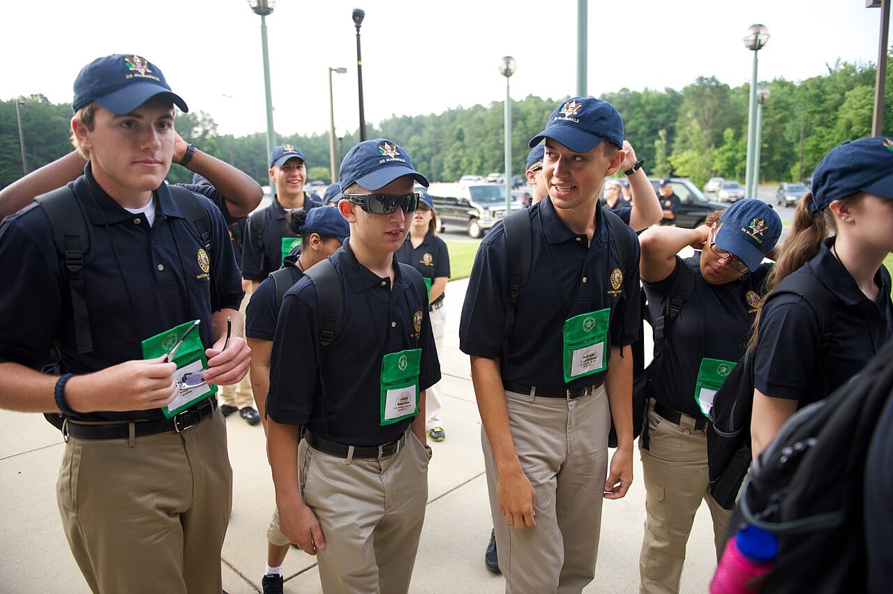 Several law enforcement explorers wearing name tags