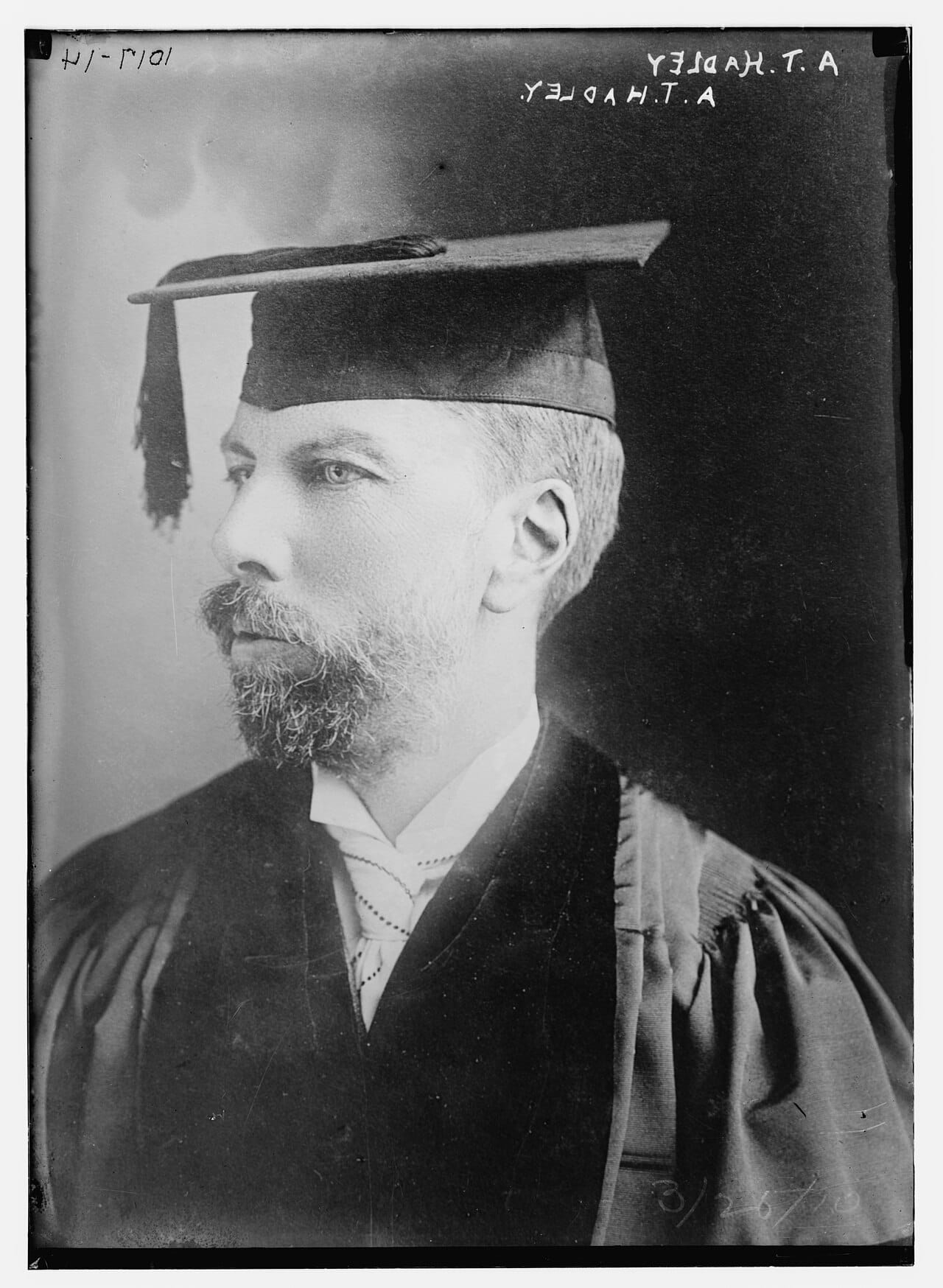 A university president photographed in full academic dress, early twentieth century.