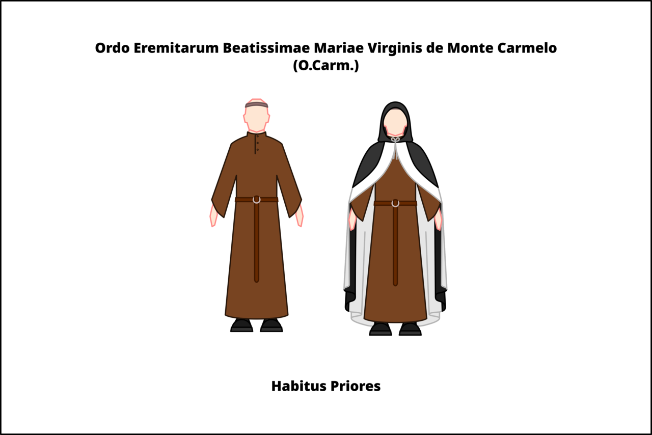 The first habit of the Carmelite hermits, shown as a striped mantle over a tunic.
