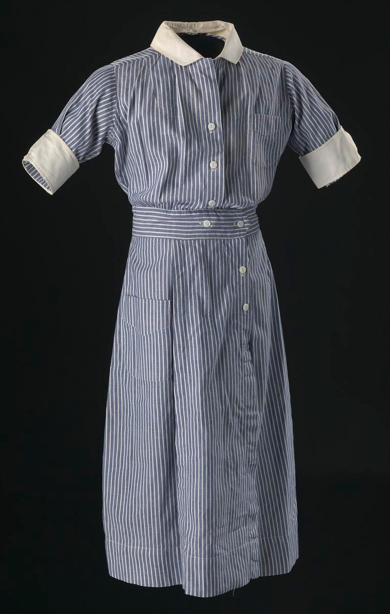 A nurse's uniform dress worn by Pauline Brown Payne, 1944.