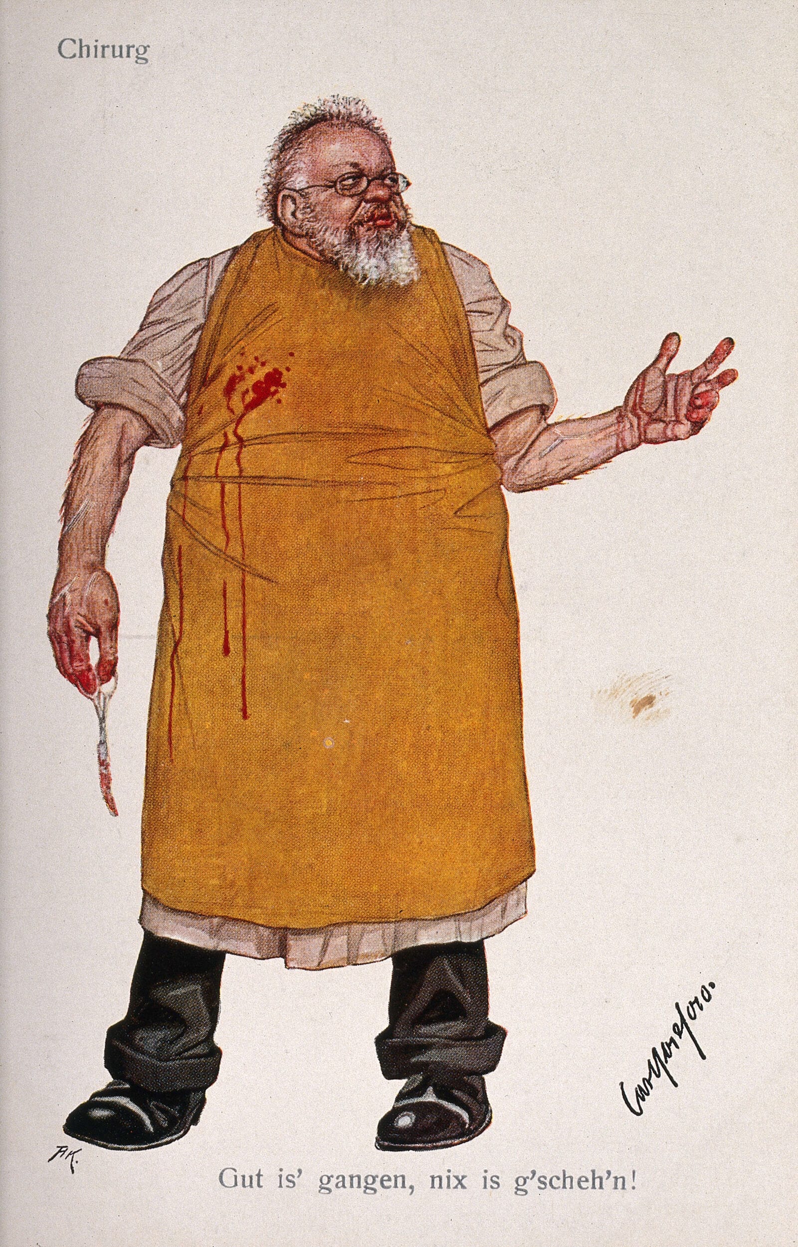 A colour print satirising an insensitive surgeon.